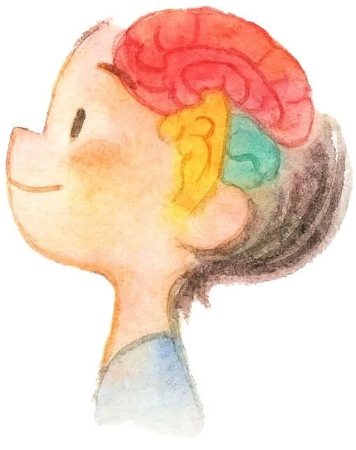 colorful drawing of a smiling little boy with a bright colorful brain