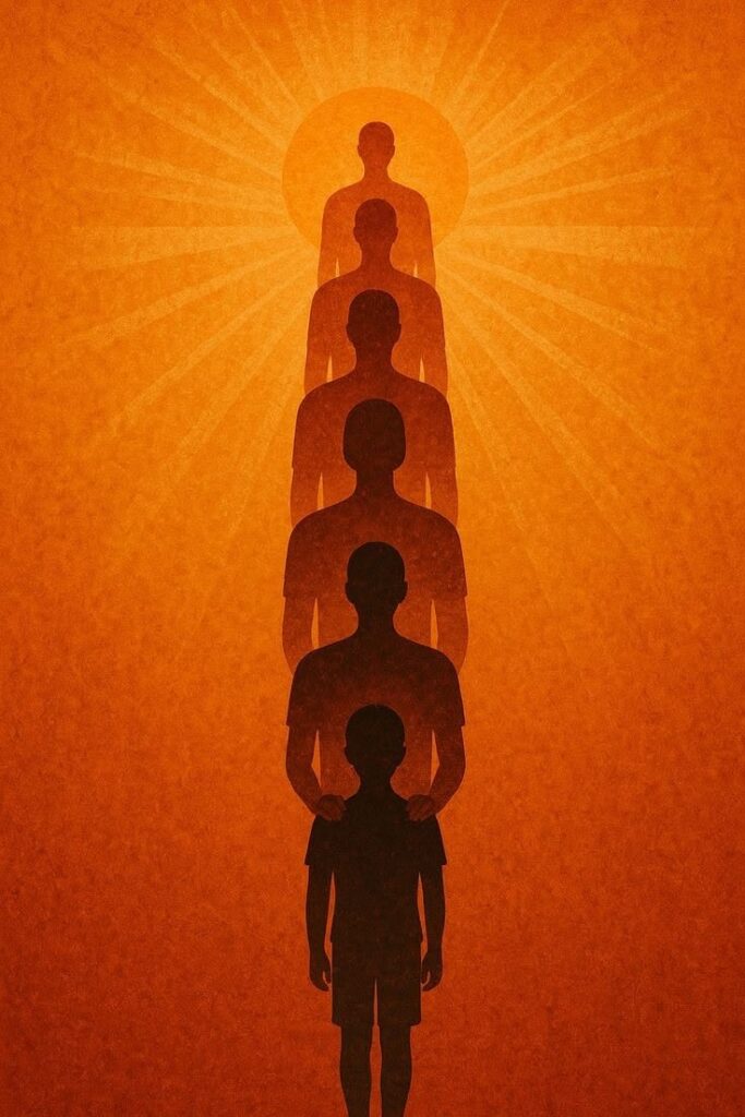little boy standing with dark shadows of family behind him showing why you can't change