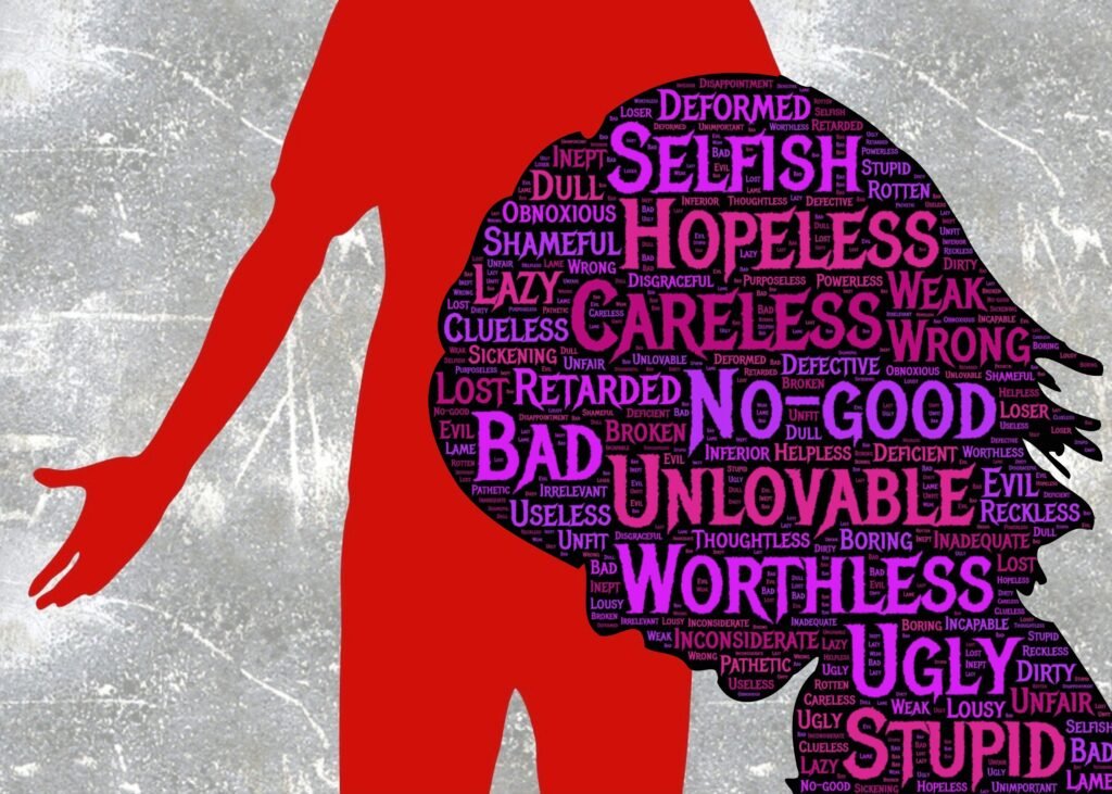 Silhouette showing inner child with negative thoughts during pain body meditation